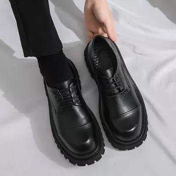 Модные новые туфли дерби мужские ПУ с круглой головкой на толстой подошве со шнуровкой удобные нескользящие классические дышащие деловые мужские туфли 38 коричневый