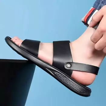 Модные новые туфли для мужчин, летние сандалии из натуральной кожи, модная повседневная обувь из кожи, уличные классные пляжные туфли 38 чёрный