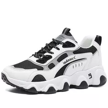 Модные новые туфли для папы, повседневные туфли для корейских студентов с плоской подошвой и круглым носком, дышащие, на толстой подошве, с сеткой 35 белый