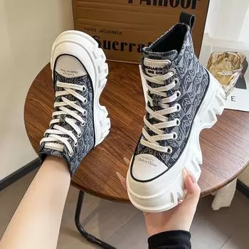 Модные новые туфли для женщин, горячая распродажа, осенние женские сапоги до середины икры, леопардовый принт, шнуровка, высокие каблуки, водонепроницаемые, Zapatillas De Mujer 35 чёрный