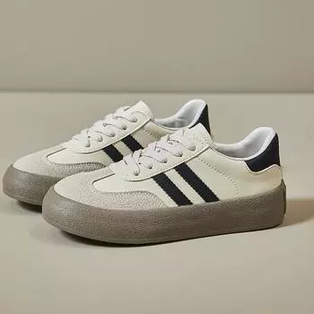 Модные новые туфли для женщин, повседневные кожаные туфли для девочек, полосатые плоские туфли для скейтбординга, модные кроссовки на шнуровке 35 бежевый