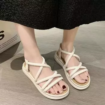 Модные новые туфли для женщин, женские сандалии на резинке, летняя платформа, лаконичные женские туфли на плоской подошве с повседневными сандалиями 35 бежевый