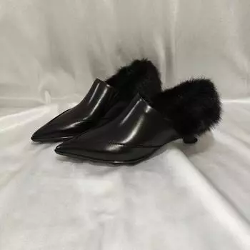 Модные новые туфли из натуральной кожи, женские туфли с острым носком, черные, белые, уличные мюли, женские, удобные тапочки для женщин 34 чёрный