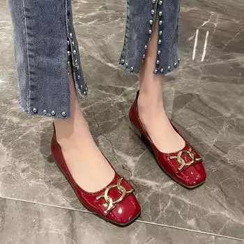 Модные новые туфли-лодочки Модные повседневные туфли на толстом каблуке с квадратным носком из металла с легким вырезом женские туфли Мэри Джейн размер 35-40 без застежек на квадратном каблуке 35 чёрный