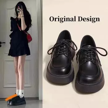 Модные новые туфли Лолита Японские туфли Мэри Джейн Женские винтажные туфли для девочек Студенты JK Uniform на платформе 35 чёрный