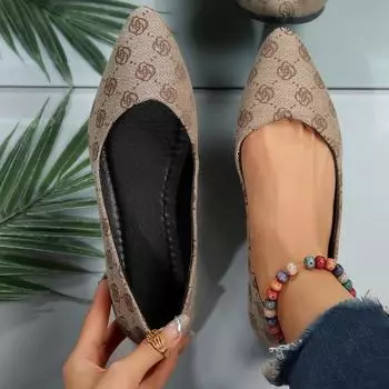 Модные новые туфли на мягкой подошве с плоским носком, ретро-туфли с заостренным носком, элегантные повседневные женские туфли с принтом, мокасины Zapatos, большой размер 43 37 хаки