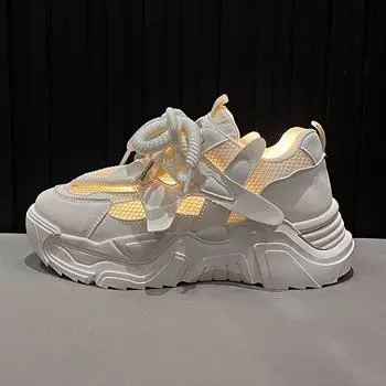 Модные новые туфли на платформе для женщин, повседневная обувь на шнуровке, дышащие, массивные кроссовки для женщин, нескользящие, Zapatillas Mujer 35 чёрный