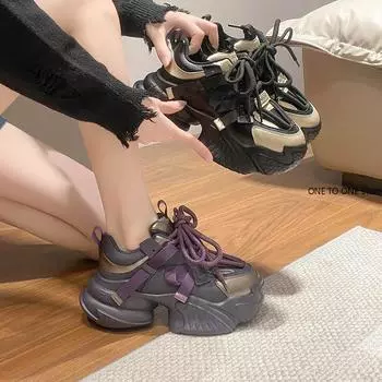 Модные новые туфли на толстой подошве с высокой посадкой, универсальные дышащие повседневные туфли 2024 года, уличный спортивный стиль для мужчин, женщин, повседневная пара 35 фиолетовый