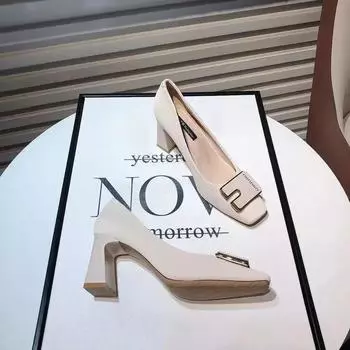 Модные новые туфли на толстом квадратном каблуке с неглубоким носком, женские туфли с пряжкой на высоком каблуке, туфли для вечеринок, модная обувь 36 чёрный