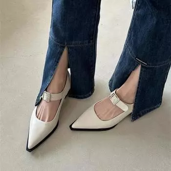 Модные новые туфли на высоком каблуке с острым носком и открытым носком, летние пикантные элегантные повседневные женские туфли на низком каблуке с пряжкой НЕТ:А-5 35