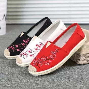 Модные новые туфли с вышивкой, женские туфли без застежек, летние повседневные туфли из парусины, дышащая легкая обувь для ходьбы, трендовая обувь для рыбалки 36 красный