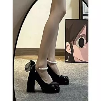 Модные новые туфли в стиле Лолита, женские туфли на каблуке в японском стиле Мэри Джейн, женские туфли в стиле ретро с ремешком на щиколотке и жемчужинами, на высоком каблуке и платформе, женские туфли 35 белый