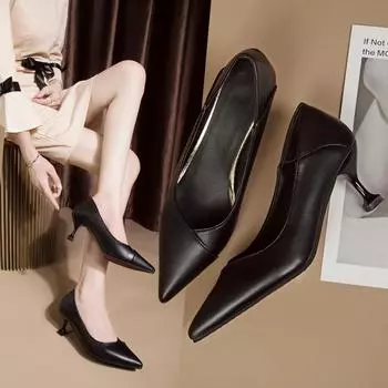 Модные новые удобные кожаные женские черные туфли на высоком каблуке женские офисные туфли роскошные туфли на высоком каблуке женские 34