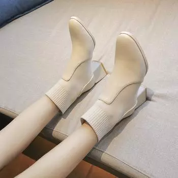 Модные новые удобные женские деловые ботинки для офиса, осенние модные однотонные туфли, женские высокие каблуки, женские ботильоны, резиновые сапоги 35 бежевый