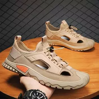 Модные новые уличные сандалии мужские сетчатые дышащие плоские тапочки мужская повседневная обувь летняя удобная пляжная обувь мужские римские сандалии мужские 39 серый