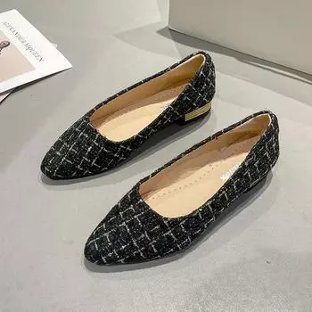 Модные новые весенне-летние туфли с острым носком, удобные повседневные туфли на плоской подошве, с металлическим украшением, с неглубоким горлом, дышащие женские туфли 35 чёрный