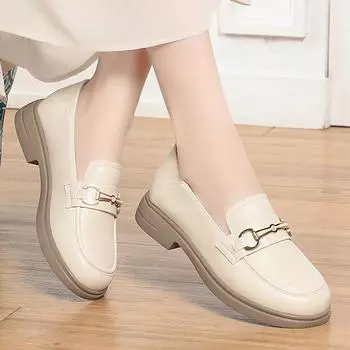 Модные новые весенне-осенние популярные модные элегантные женские мокасины на толстой подошве с высоким каблуком из металла с декоративным увеличением высоты 35 бежевый