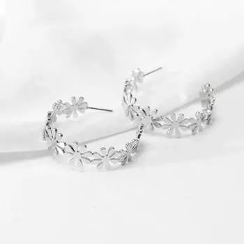 Модные новые висячие серьги C-образной формы с металлическим цветком и широким цветочным принтом, модные крутые вещи, гиперболические аксессуары для ушей