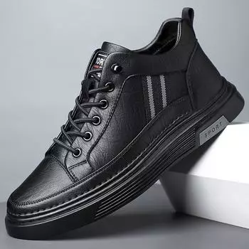 Модные новые высокие кожаные мужские кроссовки на платформе весна-осень дизайнерские спортивные черные повседневные кроссовки с мягкой подошвой для мужчин 38