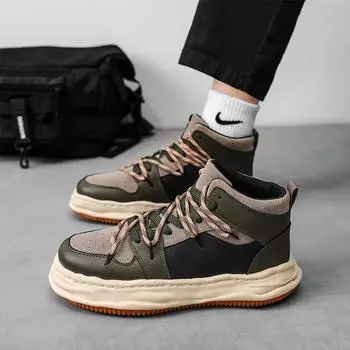 Модные новые высокие вулканизированные кроссовки, мужская мода, ботинки в британском стиле, мужская уличная обувь, мужская трендовая обувь на платформе для отдыха на открытом воздухе, парусиновая обувь 39 зелёный