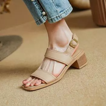Модные новые женские босоножки из натуральной кожи на высоком каблуке из мягкой кожи для отдыха, удобные летние повседневные туфли для женщин, босоножки на каблуках для женщин 34 хаки