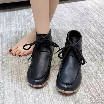 Модные новые женские ботинки на шнуровке, туфли на плоской подошве для женщин, круглые носки, плоские современные ботинки, модные нескользящие однотонные женские туфли 36 коричневый