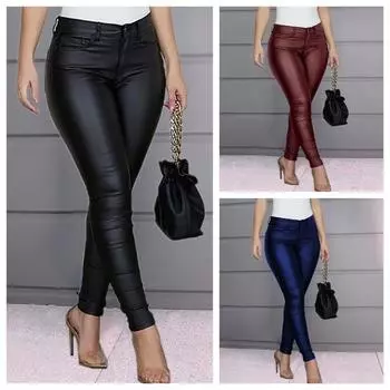 Модные новые женские брюки из искусственной кожи, черные сексуальные облегающие брюки-карандаш с высокой талией, однотонные длинные повседневные брюки-карандаш S чёрный