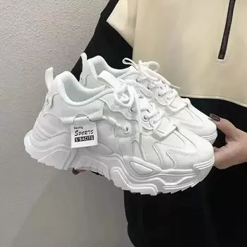 Модные новые женские кроссовки 2024 года, осенние однотонные модные повседневные туфли для женщин, на платформе, со шнуровкой, вулканизированные туфли Zapatillas De Mujer 35