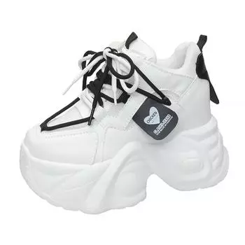 Модные новые женские кроссовки осень-весна на толстой подошве со шнуровкой на платформе, спортивная обувь для женщин, туфли на толстом каблуке высотой 9,5 см, женские кроссовки на танкетке 34 чёрный