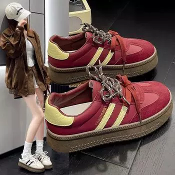 Модные новые женские кроссовки весна осень мода вулканизированная обувь для активного отдыха повседневные спортивные кроссовки для девочек люксовый бренд на шнуровке балетки 35 красный