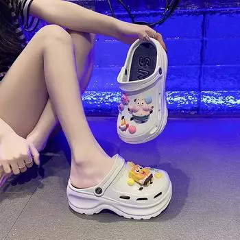 Модные новые женские летние повседневные тапочки One Word с мягкой подошвой и нескользящими симпатичными мультяшными домашними тапочками 36-37 чёрный