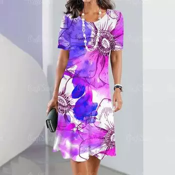 Модные новые женские платья с цветочным принтом 3D, летнее элегантное платье с коротким рукавом, женская одежда больших размеров S