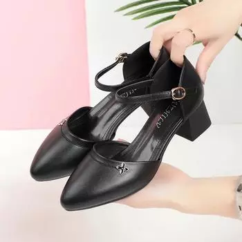 модные новые женские повседневные туфли-лодочки 2024 весна-лето модные черные туфли на низком каблуке женские рабочие туфли винтажные женские толстые туфли с пряжкой в одно слово 35(Foot22.5cm)