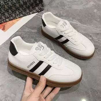 Модные новые женские роскошные классические кроссовки на плоской подошве, женские кожаные ретро-кроссовки с низким вырезом, на шнуровке, повседневные, с круглым носком, белые, повседневные, вулканизированные туфли 35 чёрный