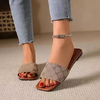 модные новые женские сандалии тканевые тапочки для женщин обувь плоские сандалии с открытым носком женские повседневные шлепанцы женские пляжные тапочки плоские туфли 36 коричневый