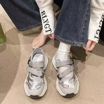 Модные новые женские спортивные сандалии летние модные универсальные дышащие кроссовки женские модные толстые подошвы теннисные вулканизированные туфли 35 бежевый