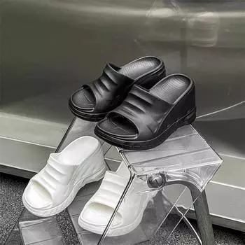 Модные новые женские тапочки на танкетке высотой 9 см, летние дышащие повседневные туфли на платформе для женщин, легкие женские сандалии без застежек 40 белый