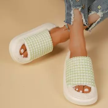 Модные новые женские тапочки с круглым носком, открытые туфли для женщин, удобные домашние тапочки на платформе, нескользящие домашние хлопковые туфли 36-37 светло-синий