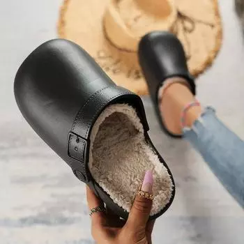 Модные новые женские тапочки с закрытым носком на плоской подошве, зимние, сохраняющие тепло, бархатные тапочки из ЭВА для женщин, домашняя хлопковая обувь, повседневные женские туфли на плоской подошве 36-37 чёрный