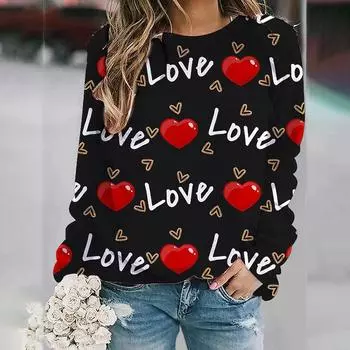 Модные новые женские топы с длинными рукавами, О-образным вырезом, 3D-печатные буквы и любовь, пуловер, зимние и осенние большие толстовки с капюшоном, свитшот S