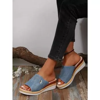 Модные новые женские туфли большого размера, импортные тапочки, женские тапочки, танкетка, толстая подошва, легкая повседневная обувь 2024 36 бежевый