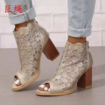 Модные новые женские туфли большого размера на толстом каблуке, женские босоножки на высоком каблуке 35 чёрный