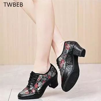 Модные новые женские туфли для танго/латиноамериканских танцев с мягкой подошвой и леопардовым принтом, современные туфли для танцев сальса для девочек, каблуки 5 см 34