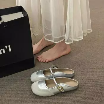 Модные новые женские туфли Мэри Джейн с мягкой подошвой и пряжкой, модные повседневные кожаные туфли на низком каблуке для женщин, полутапочки, модные уличные мюли 35 бежевый