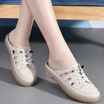 Модные новые женские туфли, мягкие дышащие сандалии, полые белые женские повседневные плоские уличные легкие тапочки больших размеров для женщин, кроссовки 36 бежевый