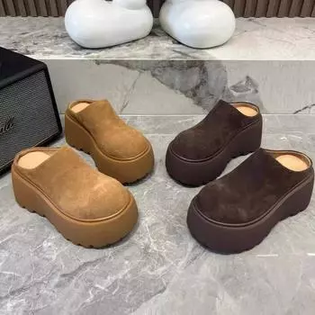 Модные новые женские туфли-мюли на осень 2024 года, удобные туфли на плоской подошве на платформе, женские модные туфли на толстом каблуке с круглым носком, уличные шлепанцы 37 коричневый