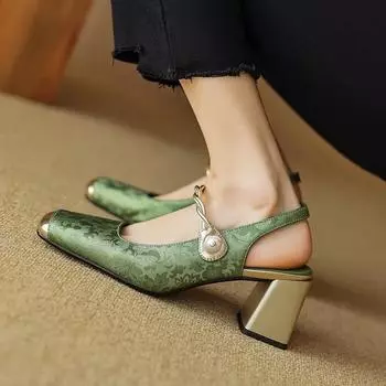 Модные новые женские туфли на каблуке, летние туфли с квадратным носком и толстым каблуком, туфли-лодочки для женщин, сексуальные вечерние женские туфли на высоком каблуке 35 шампанского