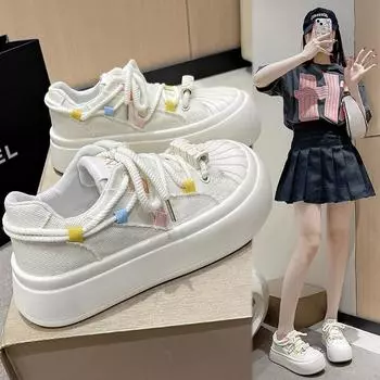 Модные новые женские туфли на плоской подошве из ткани, осенние модные повседневные дизайнерские дышащие парусиновые студенческие бежевые кружевные кроссовки для женщин 35 бежевый