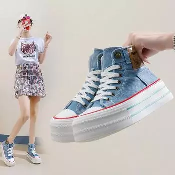 Модные новые женские туфли, повседневные туфли с толстым дном, увеличивающие рост, от модного дизайнера высокого качества, женские высокие парусиновые туфли 35 темно-синий