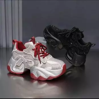 Модные новые женские туфли Water Diamond с толстым дном и увеличенной на 6 см высотой, повседневная обувь для активного отдыха, нескользящая спортивная обувь 35 красный